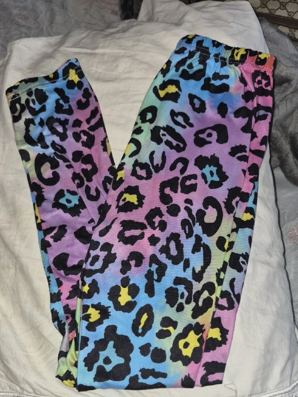 SHEIN Rainbow Leopard Print Kids Leggings - Pink, Purple, Blue, Yellow, Green